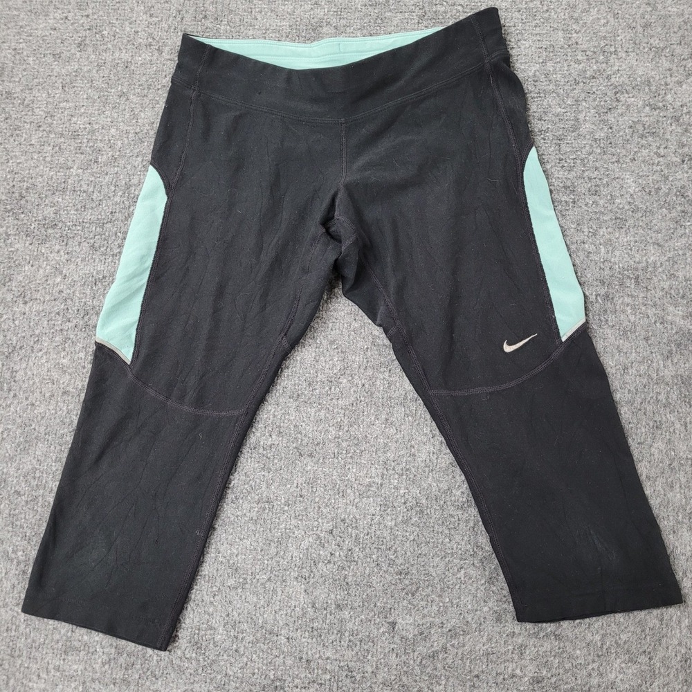 Nike Leggings Womens Size S Black Dri-Fit Cropped Teal Trim Athletic Yoga 75773